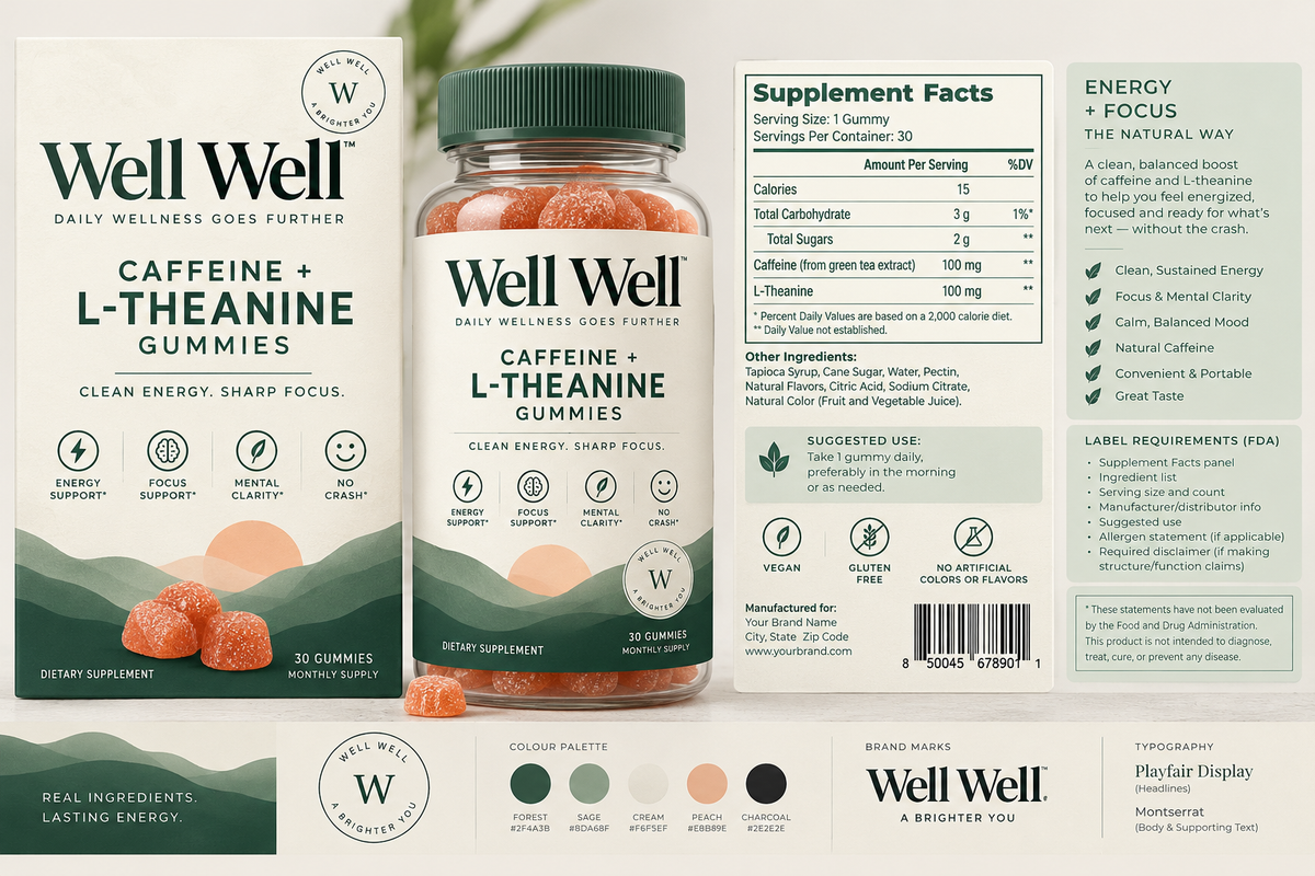 Caffeine + L-Theanine Gummy Supplement - 30 Count -